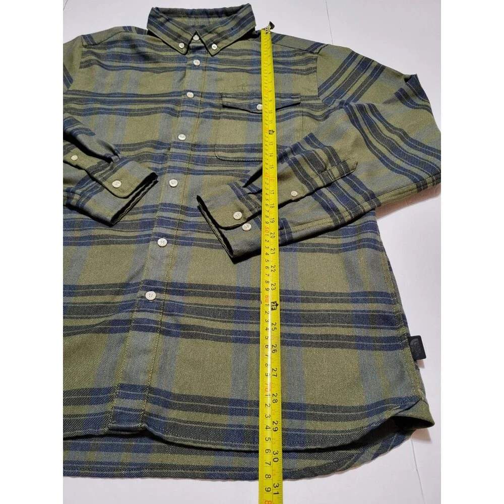 (#L4)The North Face Men's  Sz L Button Shirt Long Sleeve Plaid Blue / Green